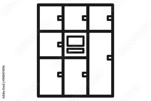 マンション共用の大型宅配ロッカー線画アイコン