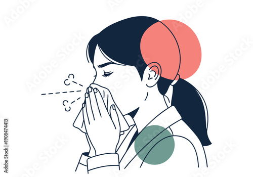 Illustration of a person sneezing into a tissue, representing illness and allergies