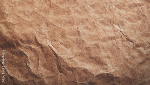 Crumpled brown paper. Old crumpled paper texture or background. 