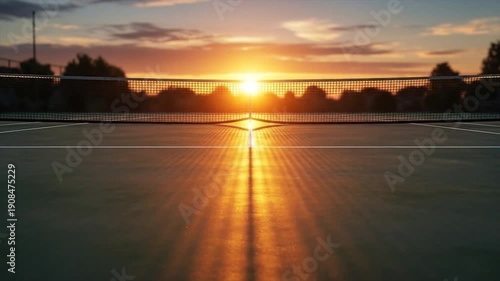 Sunset over empty parking lot at dusk.