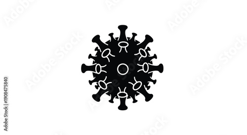 Black coronavirus illustration with circular shape and spike proteins