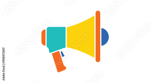 Colorful illustration of a vintage style megaphone on a white background