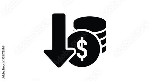 Financial decline A downward arrow pierces a coin with a dollar sign