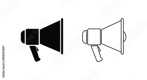 Two megaphone icons one solid black and the other a white outline