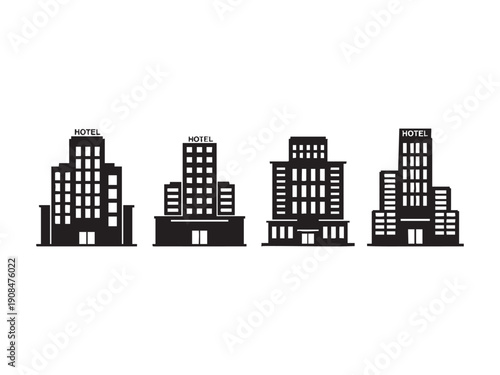 Hotel building icon vector illustration set apartment skyscraper facade symbol architecture design