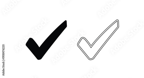 Two checkmark symbols one solid black and one outlined on a white background