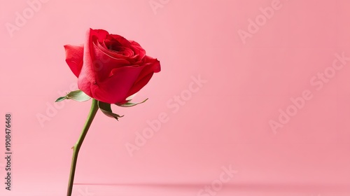 A Single Vibrant Red Rose on a Soft Pink Background.