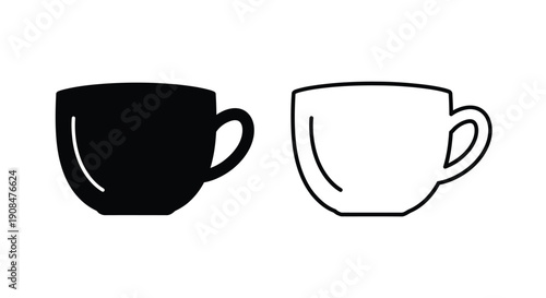 A contrasting pair of teacups one black one white outline