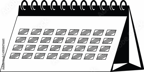 Simple black and white illustration of a spiral bound desk calendar