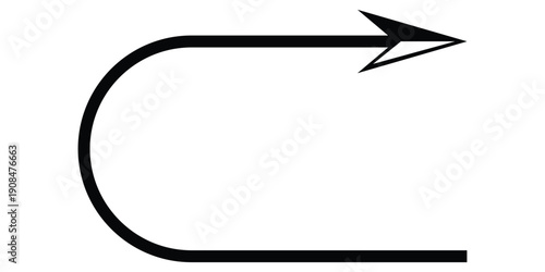 Minimalist Black Curved Right U-Turn Arrow Icon Symbol Representing Forward Motion Rotation Loop Redo or Directional Path Isolated on White Background.