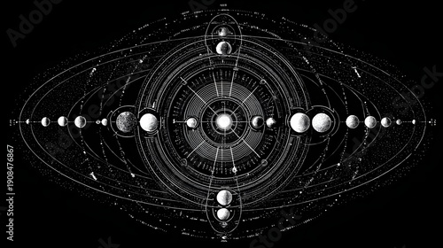 Detailed Astronomical Solar System Model with Planets and Orbits.