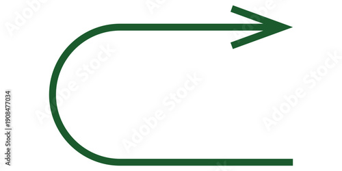 Minimalist Green Curved U-Turn Arrow Icon Symbol Representing Return Rotation Loop Undo or Directional Path Isolated on a Clean White Background.
