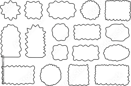 Creative Playful Corrugated Wave Frame Border Series Featuring Hand-Scribed Zigzag Motifs, Bright Retro Kid Black Background Effects, and Delightful Cute Text Box Frames