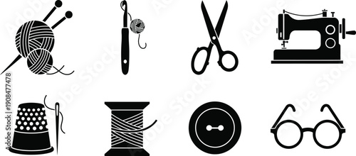 Sewing icon set for crafting and tailoring essentials