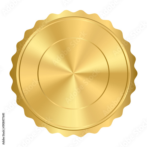 Realistic star shape blank gold sticker template, mockup award with golden ribbon for warranty, guarantee. Сertification emblem, badge, quality assurance seal isolated on transparent background. 