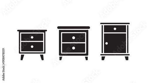 Black Nightstands in Minimalist Style with Simple Design and Clean Lines in Vector Illustration for Home Decor