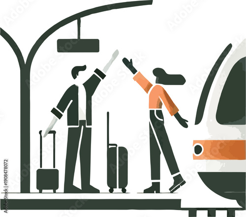 People waving goodbye at a train station platform travel