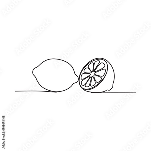 Minimalist line drawing of a whole lemon and a sliced lemon on a white background