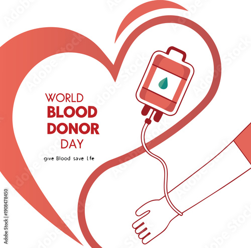Blood Donation Awareness Graphic Featuring Heart-Shaped Flow and Give Blood Message.