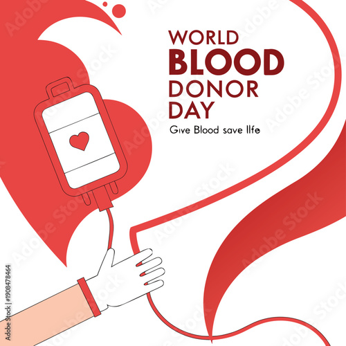 Colorful World Blood Donor Day Illustration with AB Blood Bag and Donor Arm.