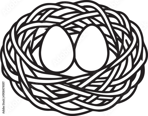 A delicate nest cradles two pristine eggs, a symbol of new beginnings and natural beauty, evoking the quiet promise of life.