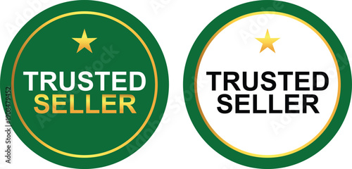 Trusted seller circular badges with star symbol and approval text