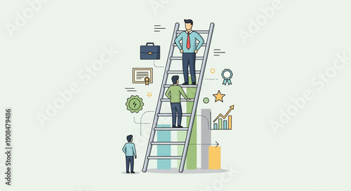 Business professionals climbing a ladder representing career growth and success.