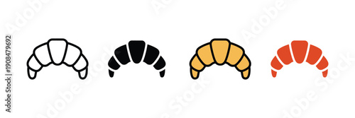 French croissant pastry and bakery breakfast icon vector. Fresh buttery crescent bread and cafe snack food symbol set. Vector illustration