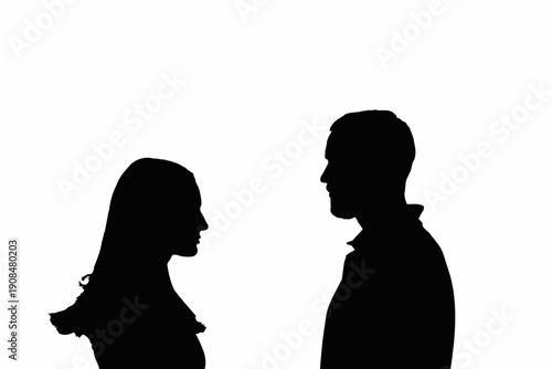 Male and female couple portrait silhouette isolated on background