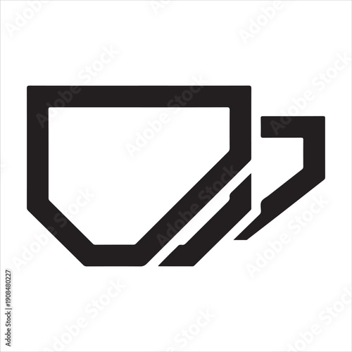 Minimalist black and white illustration of a teacup with a saucer Vector, illustration