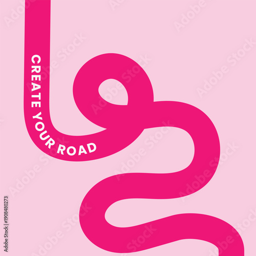 Abstract Wavy Line Typography Poster with Create Your Road Motivational Message