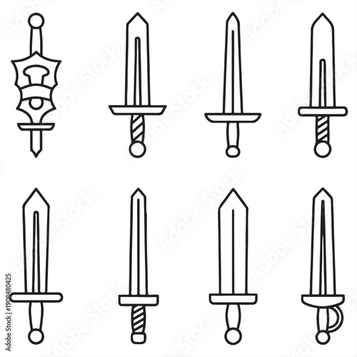 A collection of various sword designs and illustrations on a white background