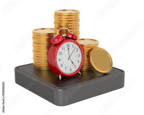 Red alarm clock and money o...
