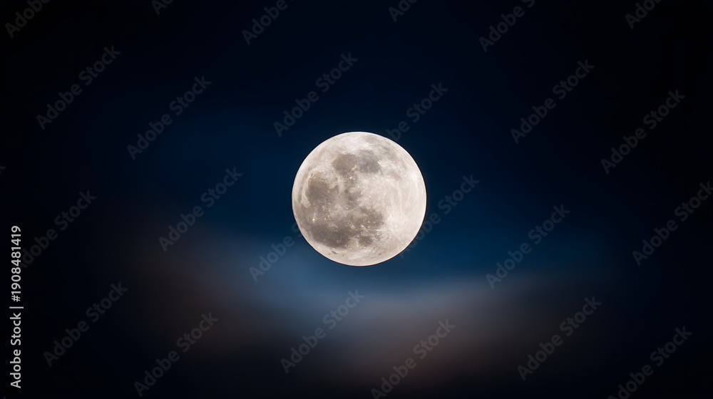 Fototapeta premium Full Moon Illuminating the Night Sky with Wispy Clouds.