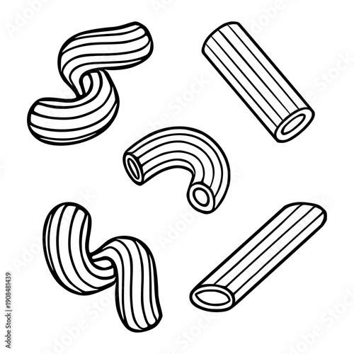 Collection of stylized pasta shapes vector illustration, seamless pattern background