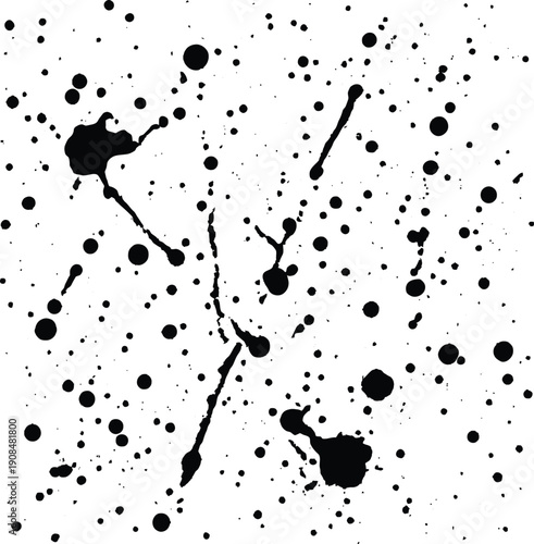 Abstract Black Paint Splatter Grunge Overlay Texture on Transparent Background