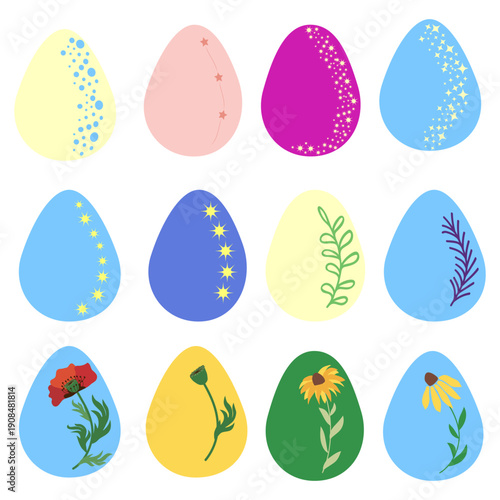 Easter egg with floral ornament, folk ornate illustration. Happy easter hand painted egg for spring holiday cards, tags, banners and wrapping