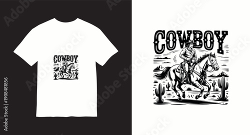 Cowboy riding horse vintage western design for t-shirt, poster, and other merchandise
