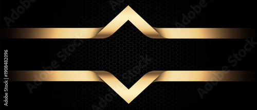 Abstract luxury golden arrow banner on black hexagon mesh design modern futuristic background vector
