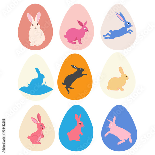 Easter egg with a painted Easter bunny. Kids egg games. He is risen, Happy Easter