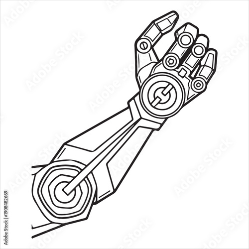 A futuristic robotic arm with a claw grip and circular base design Vector, illustration
