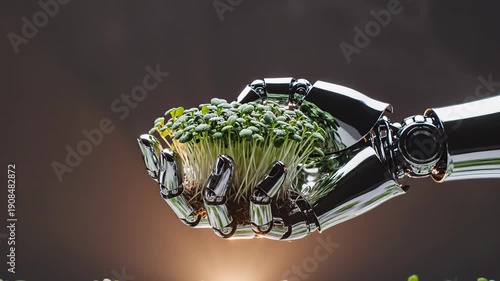 Wallpaper Mural Robotic hand gently cradling vibrant microgreens showcasing advanced technology in agriculture and innovative plant cultivation techniques Torontodigital.ca