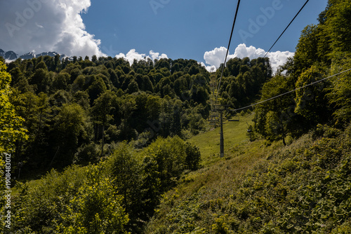 Cable car lines and ski lifts in the mountains