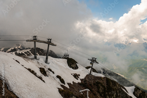 Cable car lines and ski lifts in the mountains