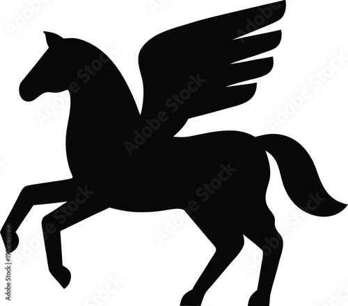 pegasus galloping in air silhouette vector illustration on transparent background
