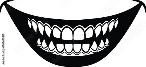Scary monster smile with sharp vampire teeth silhouette for halloween horror spooky grin mouth expression evil laughter creepy clown face