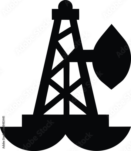 oil rig offshore silhouette vector illustration on transparent background