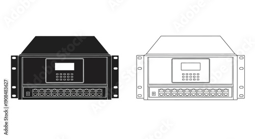 Black and white line drawing of a rackmount electronic device