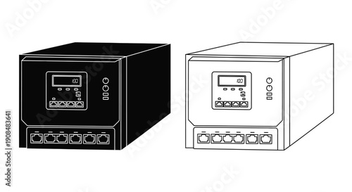 Two industrial power supplies shown in black and white line art
