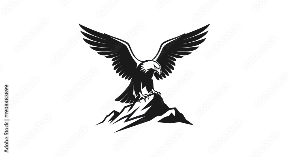 Obraz premium Soaring eagle on rock silhouette illustration